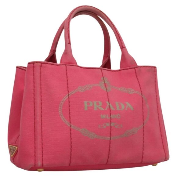 PRADA Canapa PM Hand Bag Canvas Pink Gold - Picture 1 of 15